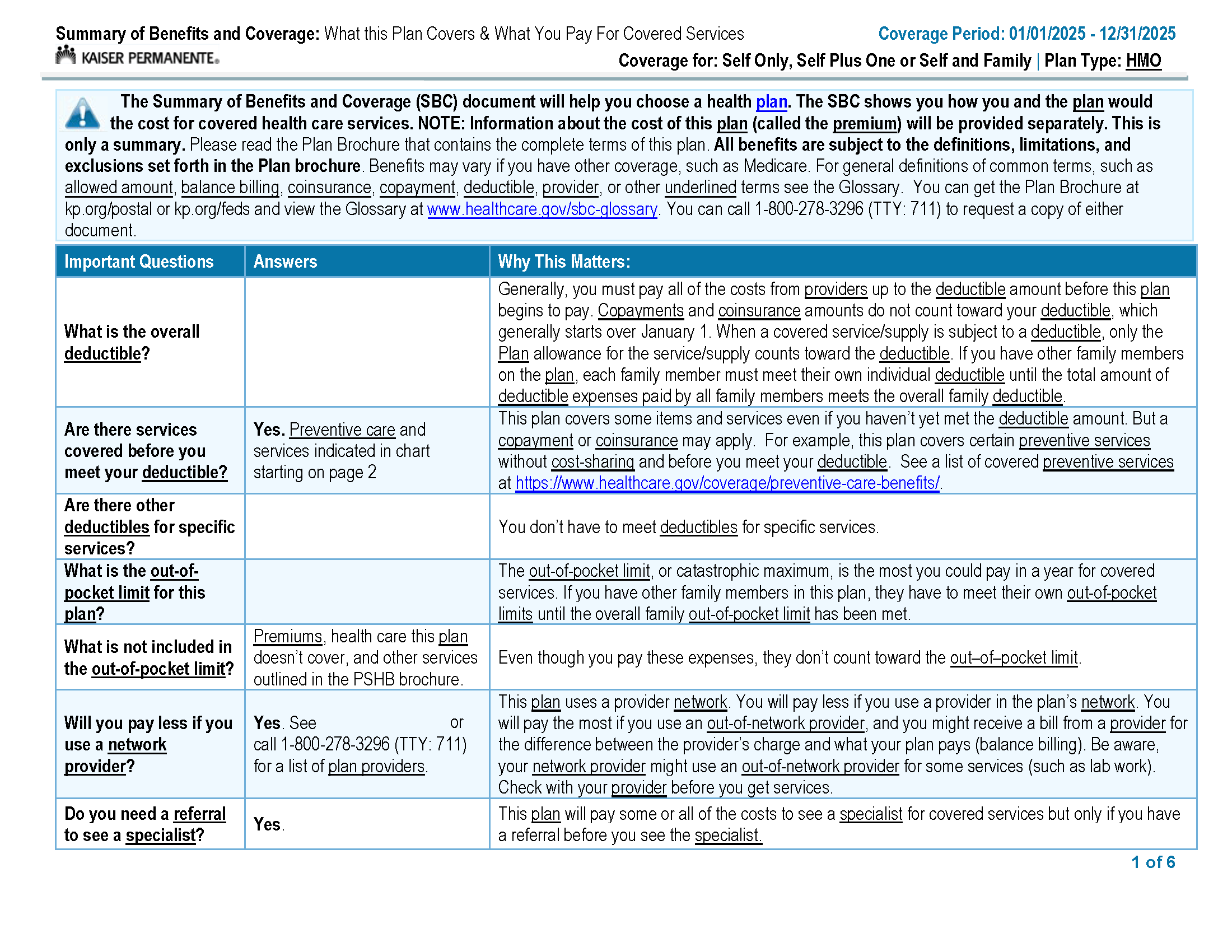 2025 NCAL FEHB High Option SBC